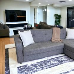 Gray Modern Sleeper Sectional with Storage Chaise 🛋️ Free Delivery & Financing Available! 🚚