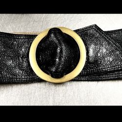 Kristin  Khale Black Leather Chunky Belt (Small)
