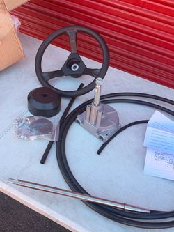 Boat Steering Rotary System Boat Kit with 14 Feet Cable,13.5 Inch steering wheel,3/4" Tapered Shaft for Waterborne Vehicles