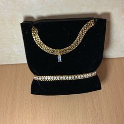 Elegant Pearl Necklace & Gold Bracelet Set – Butterfly Pendant