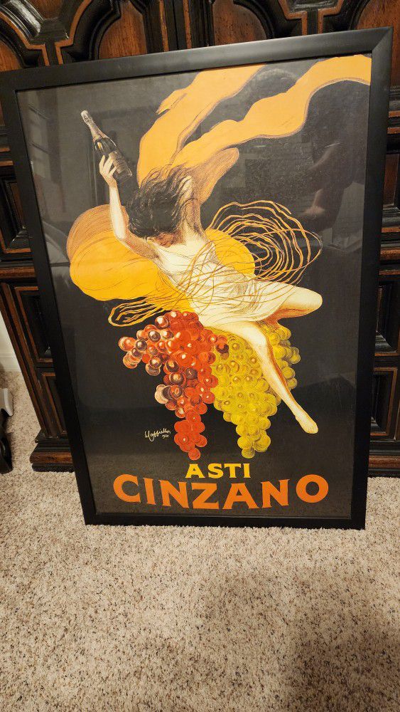 Vintage Large Cinzano Wine Framed Art 