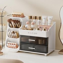Makeup Organizer For Vanity, Countertop Organizer With Drawers, Spacious Cosmetic Display Case for Beauty Essential, Skincare, Lipstick (White)