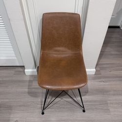 Mid-Century Modern Dining Chair – Brown Faux Leather, Black Metal Legs