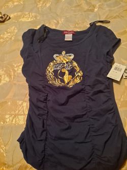 Baby Phat Navy Blue Graphic Ruched Top