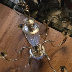 Vintage Brass and Crystal Six-Light Chandelier. 