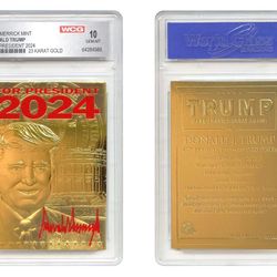 DONALD TRUMP- 23 KARAT GOLD SCULPTURED CARD- RED METALLIC SIGNATURE
