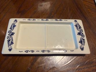 Blue and White Ceramic Rectangular Serving Tray