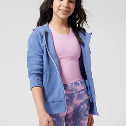 Athleta Girl Retroactive Full Zip Hoodie XL 14 Blue Thumb Holes