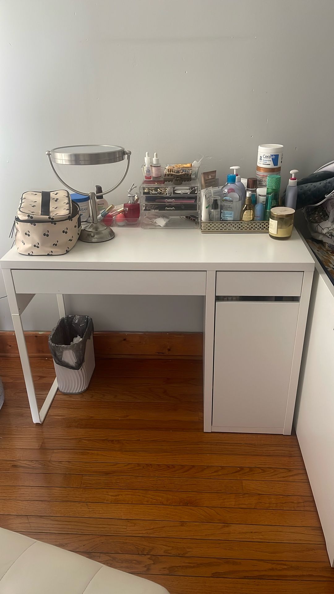 White IKEA Desk With Mirror