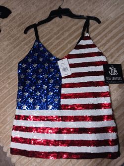 Woman's American flag sequin tank top.