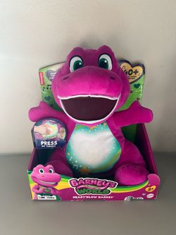 NIB Fisher Price 12”Plush Barney “ World Heart Glow Barney” Lights Music Songs