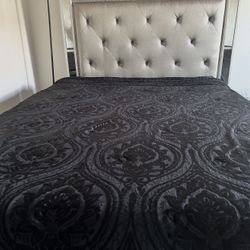 Glam Mirrored Tufted Queen Bed Frame