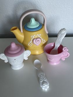 child size teapot two spoons sugar bowl kitchen Victorian set Little Tikes child size teapot two spoons sugar bowl kitchen Victorian set