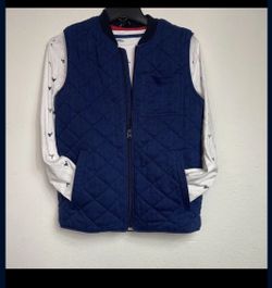 2 pc Old Navy Boys Quilted Full Zip Blue Vest w Pockets Long Sleeve XL 14-16