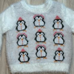 Tucker & Tate Sweater Infant Size 6 Months White Fluffy Penguin Pullover Fuzzy