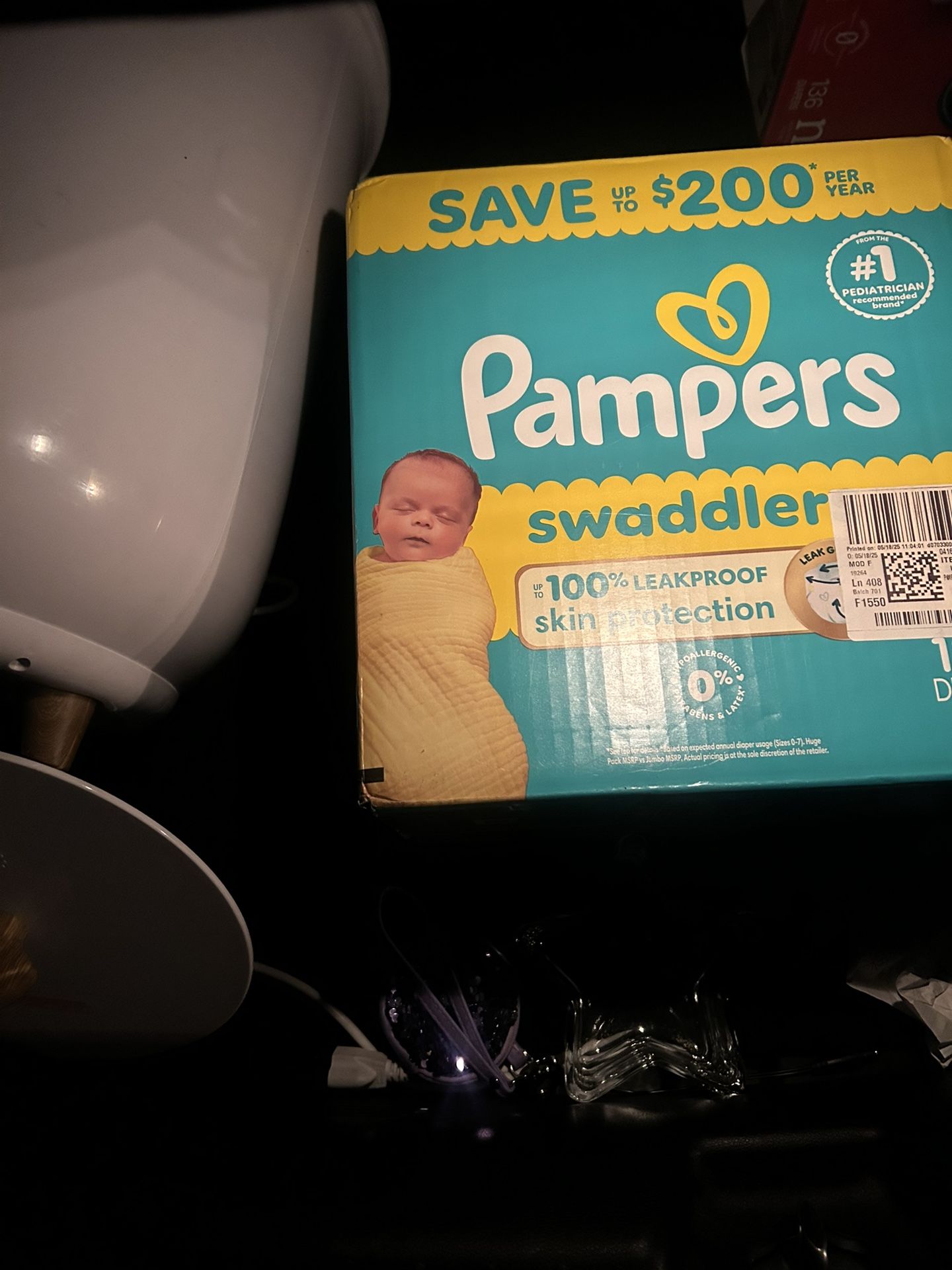 Newborn pampers diapers in the box