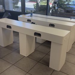 3 White Nail Salon Manicure Tables / Nail Stations with Storage Drawers – Good Condition
