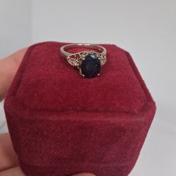 Blue Saphire Size 6 S925 Classic Design Top 15mm Stone 9x7mm