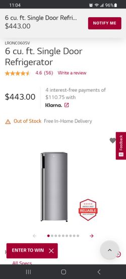 Refrigerator New In Box LG Platinum Silver 6 cu.ft.