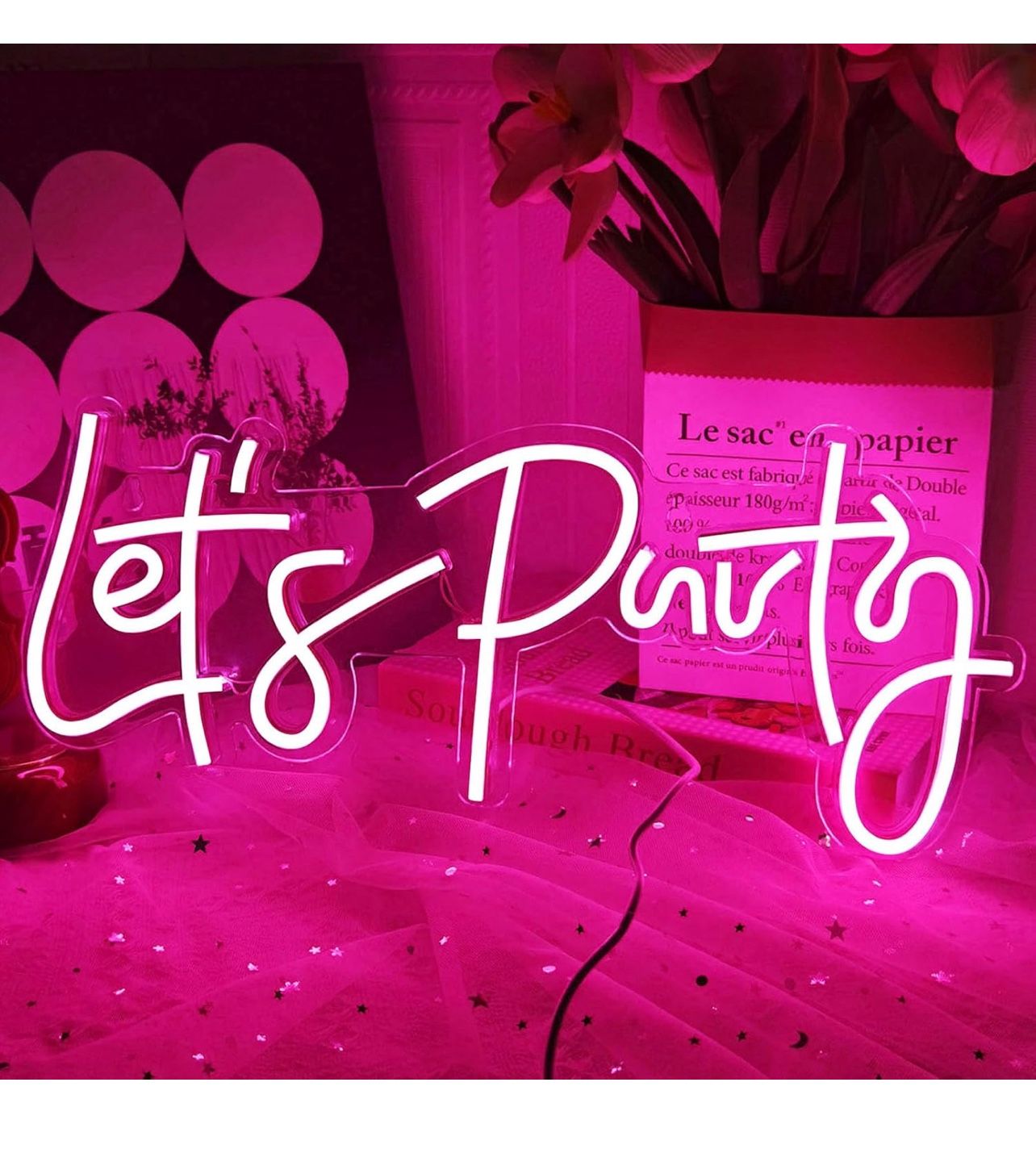 BerniceKelly Let's Party Neon Sign, LED Neon Lights for Bedroom Wall Decor, Art Decorative Lights for Bachelorette Party, Engagement Party, Birthday P
