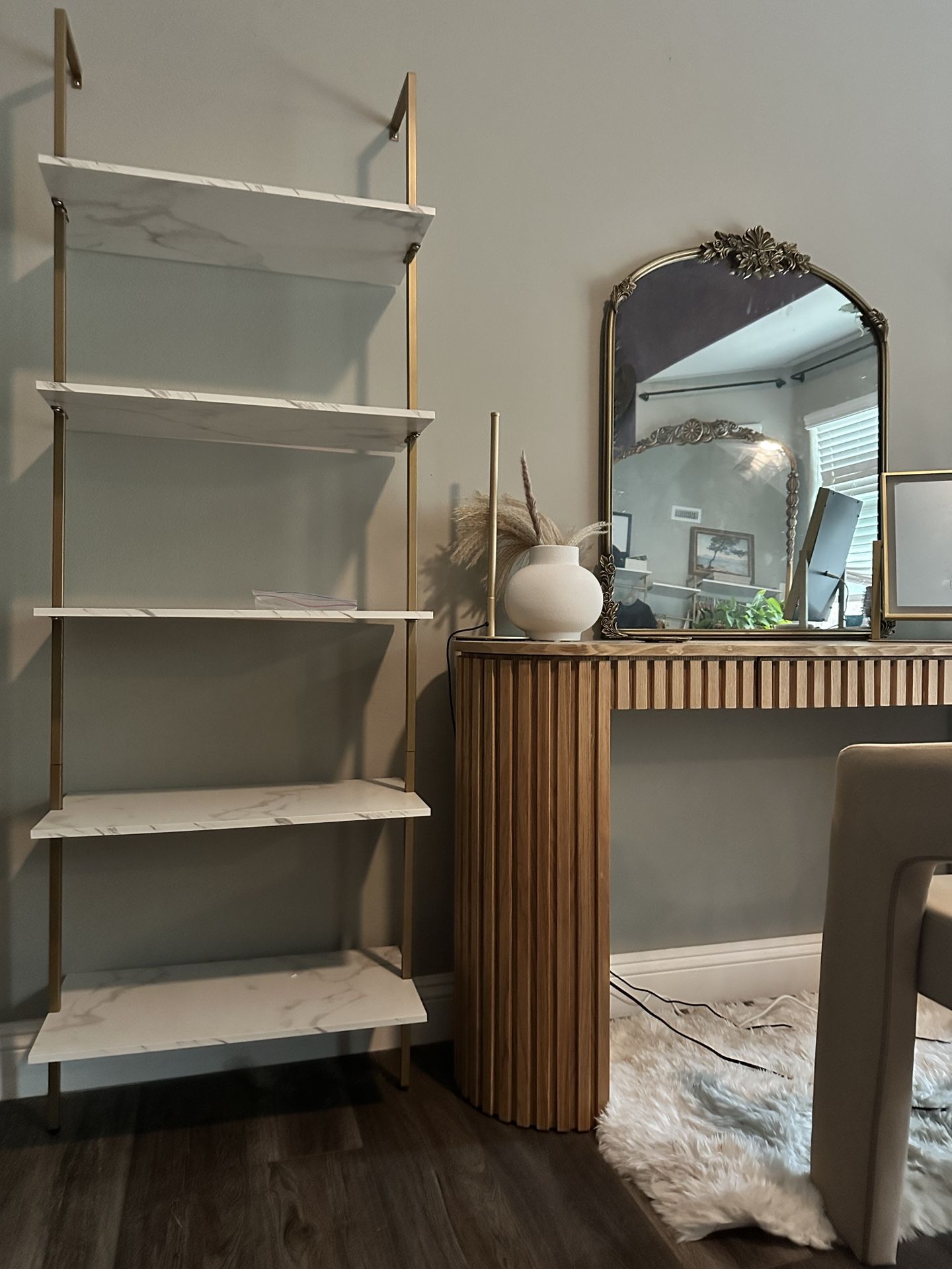 Gold & White Clothing Rack Closet And Shelves