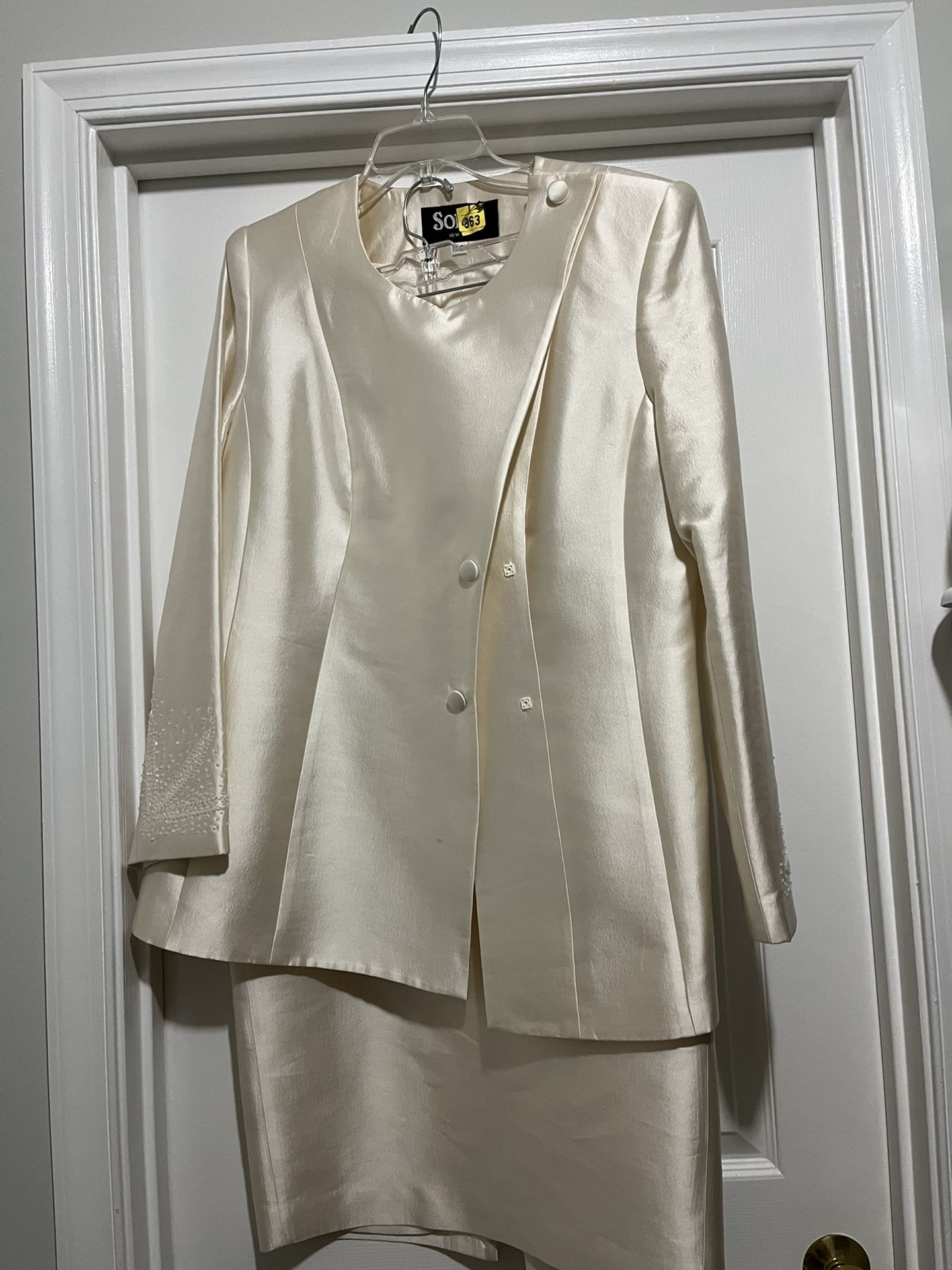 Cream 2pc Suit W/bead Embellishments