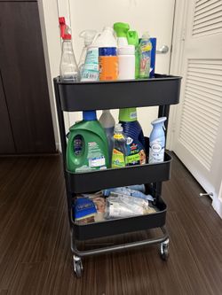 3-Tier Rolling Utility Cart – Black Metal Storage Organizer