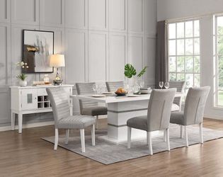 Brand New  Crystal Diamonds & White High Gloss Finish Upc 7pc Dining Table Set