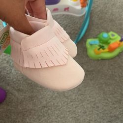 size 1 pink baby Moccasins