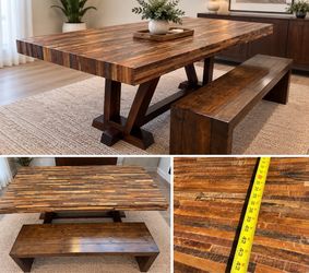 “Mesa de Comedor de Madera Rústica con Banco – Estilo Elegante y Robusto”.