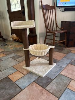 Catry Cat Tree Scratching Post Condo Bed Perch – Neutral Cream