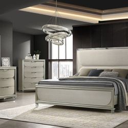 Brand New Silver 4pc Queen Bedroom Set (Available In Eastern King)