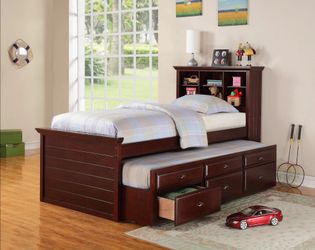 Brand New Cherry Twin Bed Frame w Trundle Bed + Drawers