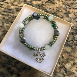 Mix Gemstone Wrap Bracelet With Love Birds Charm