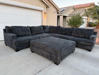Dark Blue Sectional Couch With Ottoman** Free Delivery **