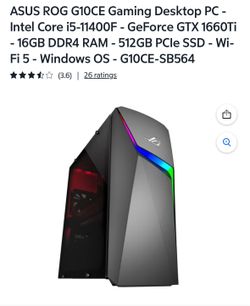 ASUS ROG Gaming Desktop  i5-11400F - GeForce GTX 1660Ti - 16GB DDR4 RAM - 512GB PCIe SSD - Windows OS