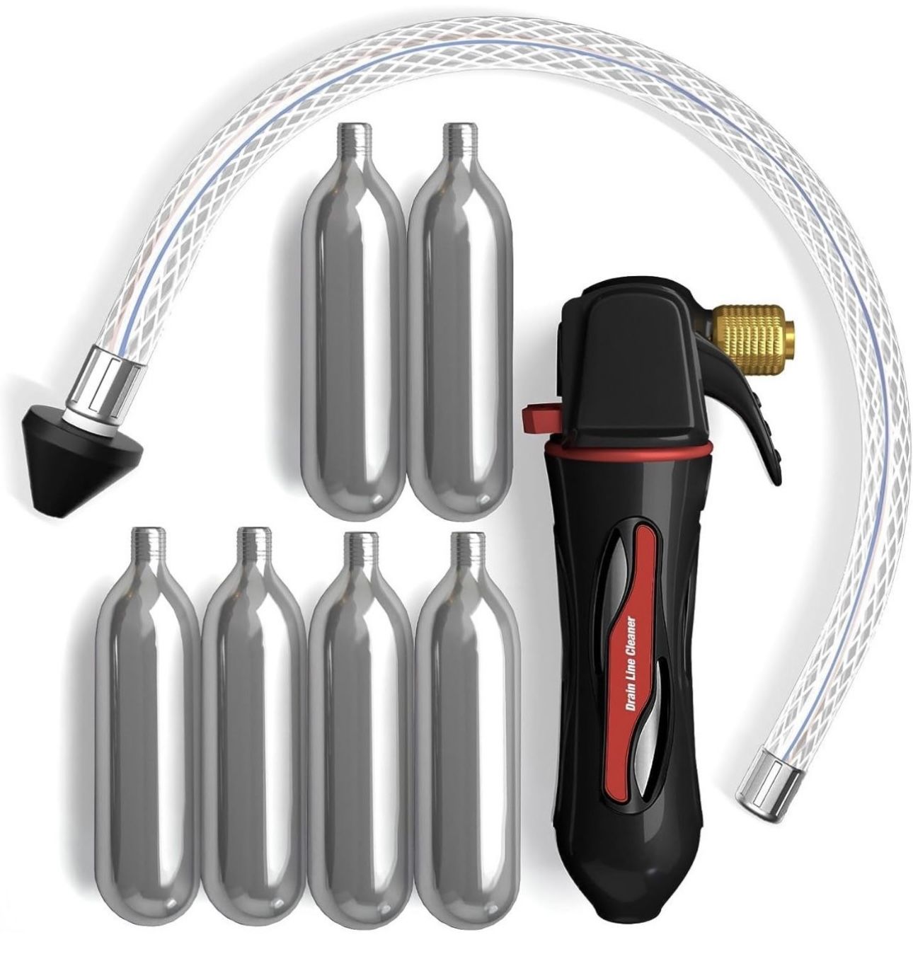 Gallo Drain Gun – AC Drain Line Cleaner Tool With Flexible Hose Pipe For HVAC Clogs - Includes 6 co2 Air Conditioner Drain Cleaner Cartridges