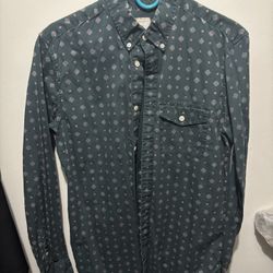 Gap Shirt Mens Medium Dark Navy Diamond Pattern Long Sleeve Slim Fit Collar