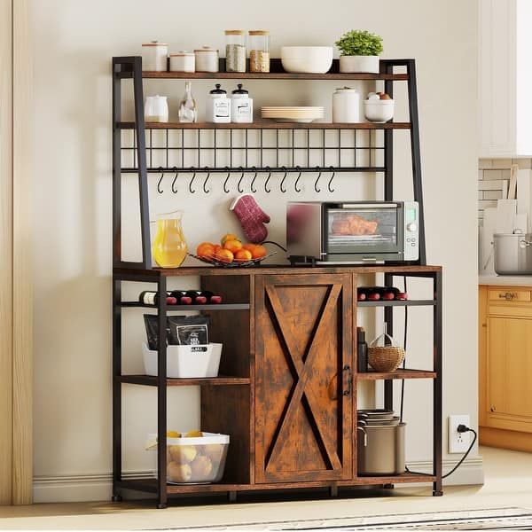 5-Tier Kitchen Bakers Rack with X Door and Shelves