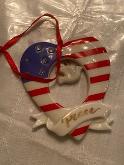 Patriotic American Flag Heart Ornament with Peace Dove