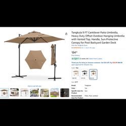 Tangkula 9 FT Cantilever Patio Umbrella, Heavy Duty Offset Outdoor Hanging Umbrella with Vented Top, Handle, Sun-Protective Canopy for Pool Backyard G