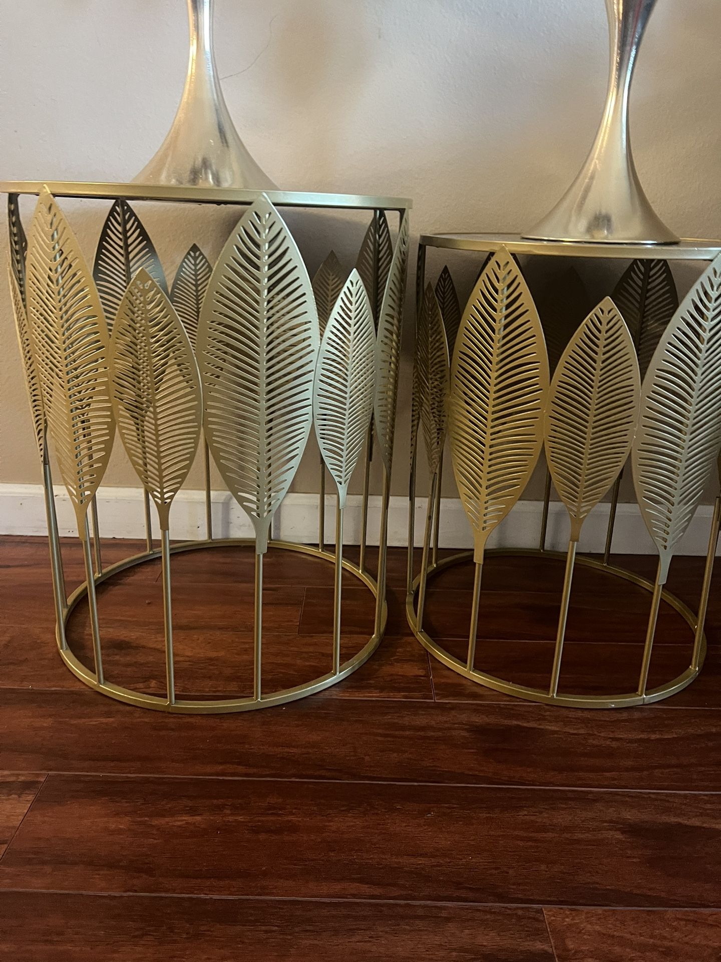 Side Table - Homebeez End Tables Set of 2, Gold Nesting Side Coffee Table Decorative Round Nightstands (Stainless Steel Top)