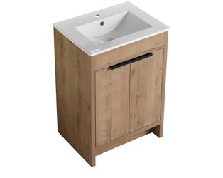 Assembled New 24" Modern Bathroom Vanity Ceramic Sink with Two Soft Closing Doors and One Shelf