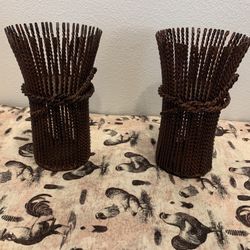 Set of 2 Country Farmhouse Candle Pillar holders- Home Decor