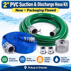2” PVC Suction & Discharge Hose Kit – 65FT + 20FT – New