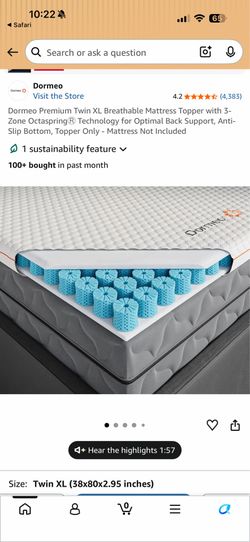 Dormeo twin XL premium mattress topper