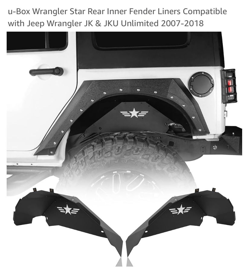 Jeep Wrangler Rear Inner Fender Liners Wheel Guards Fits 07-2018
