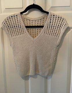 Alter Brooklyn Cream Crochet Knit Sweater Vest Open Stitch Boho V-Neck Small S