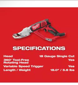 Milwaukee M18 18-Volt Lithium-lon Cordless 18-Gauge Single Cut Metal Shear (Tool Only)