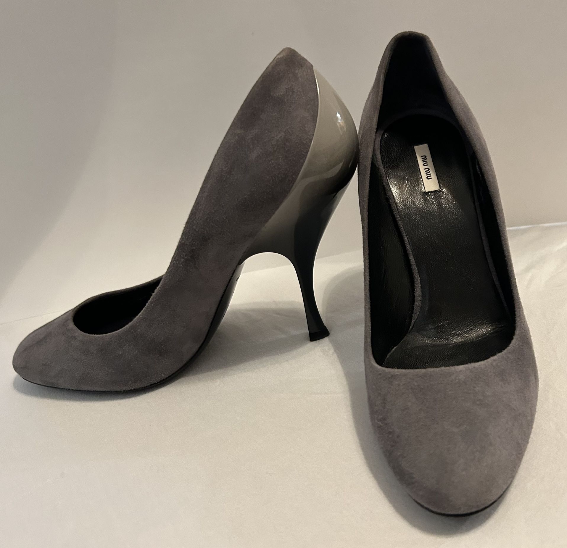 Miu Miu Black And Gray Suede Ombré Heels 
